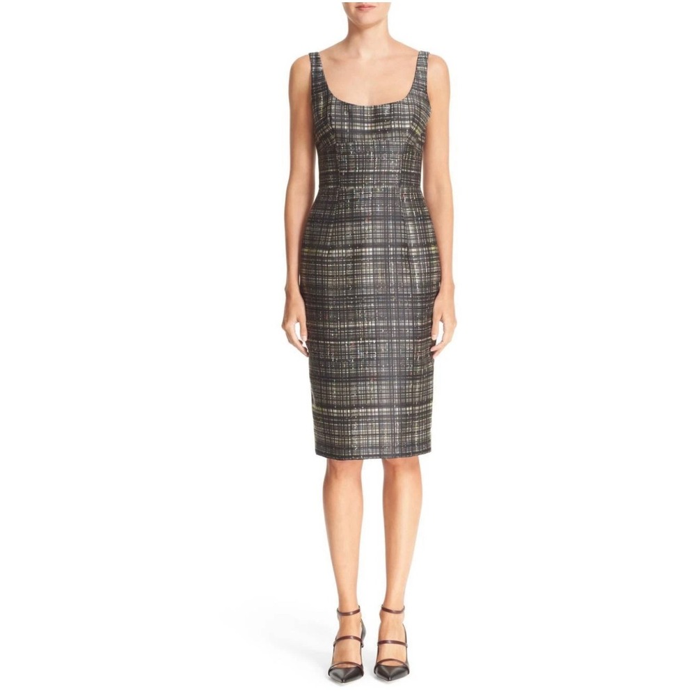 MILLY‎ Women's Sleeveless Tweed Plaid Sheath Dress Multicolor Size 4